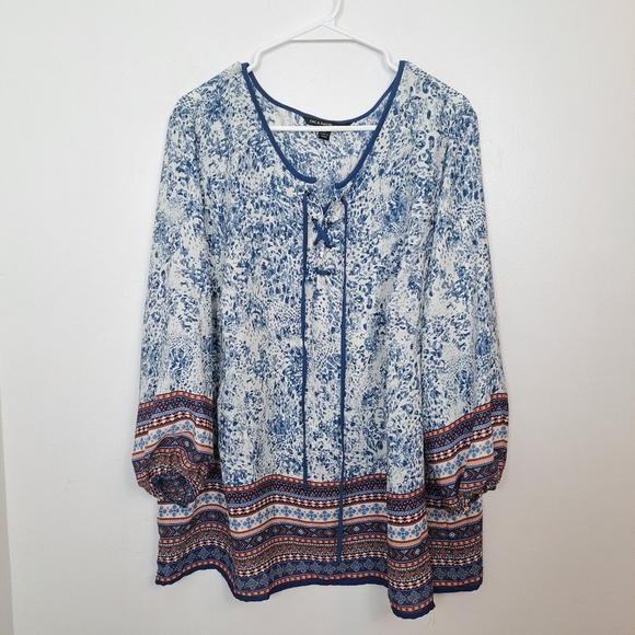 Zac & Rachel Bundle Of 2 Orange Blue Aztec Multicolor Flowy Boho Blouses Sz 3X - Picture 3 of 13